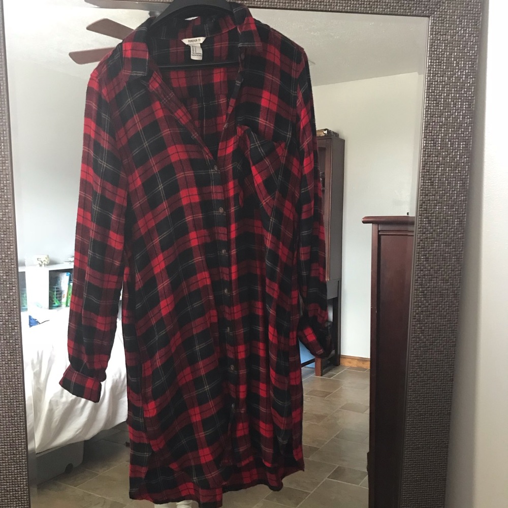 Forever 21 Red Flannel Plaid Shirt Dress
